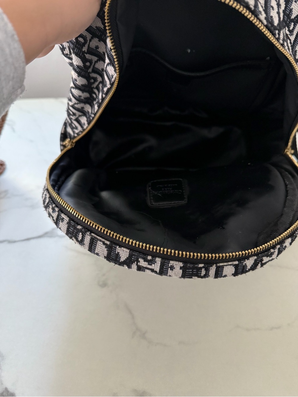 Black & White Oblique Mini Backpack with Gold Hardware - Picture 2 of 4
